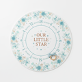 Soft blue and teal baby milestone blanket with month markers 1-12